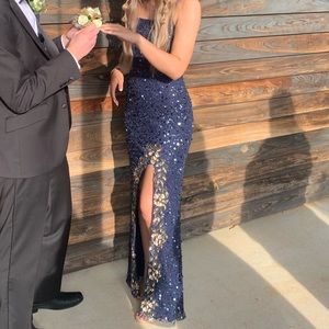 navy blue and gold david’s bridal dress size 0!!